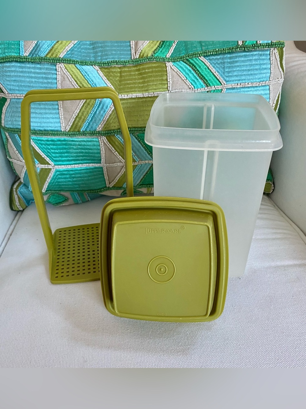 Vtg Tupperware Pick-A-Deli Pickle Keeper 3 Piece Container Lid Strainer Green